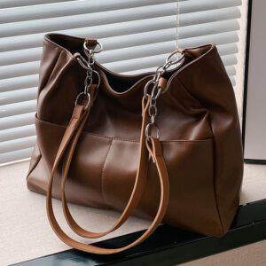 Brown leather travel tote bag