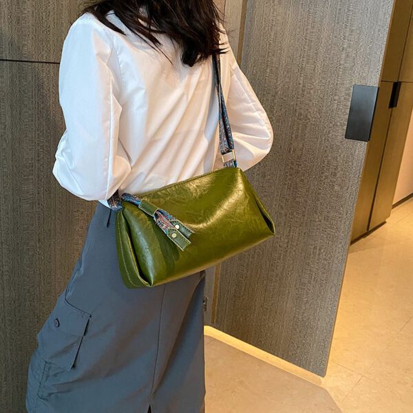 Green Leather Crossbody Bag with Guitar Strap